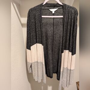 Market & Spruce Black, Cream & Light Gray Colorblock Open Cardigan